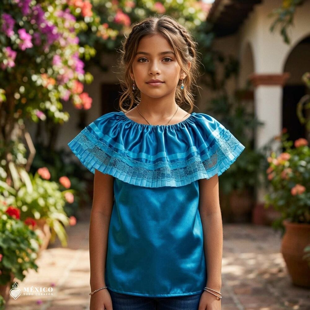 Traditional Mexican Off-the-Shoulder Peasant Blouse – Ruffle Top